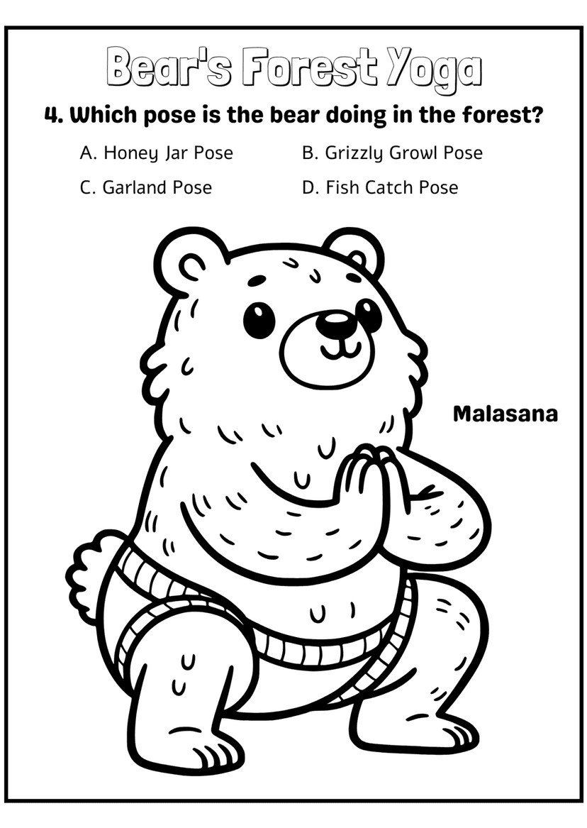 Bear's Forest Yoga - Coloring Page