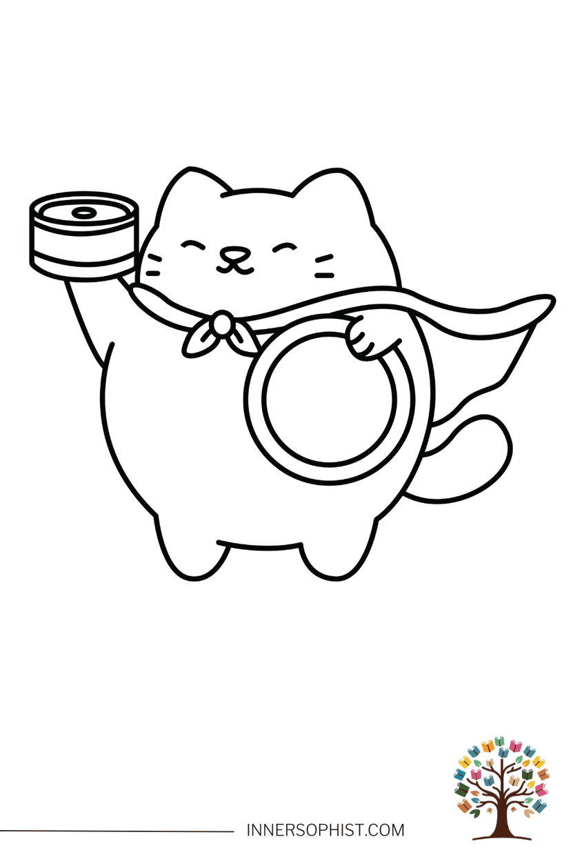 Cat Holding Canned Food Coloring Page