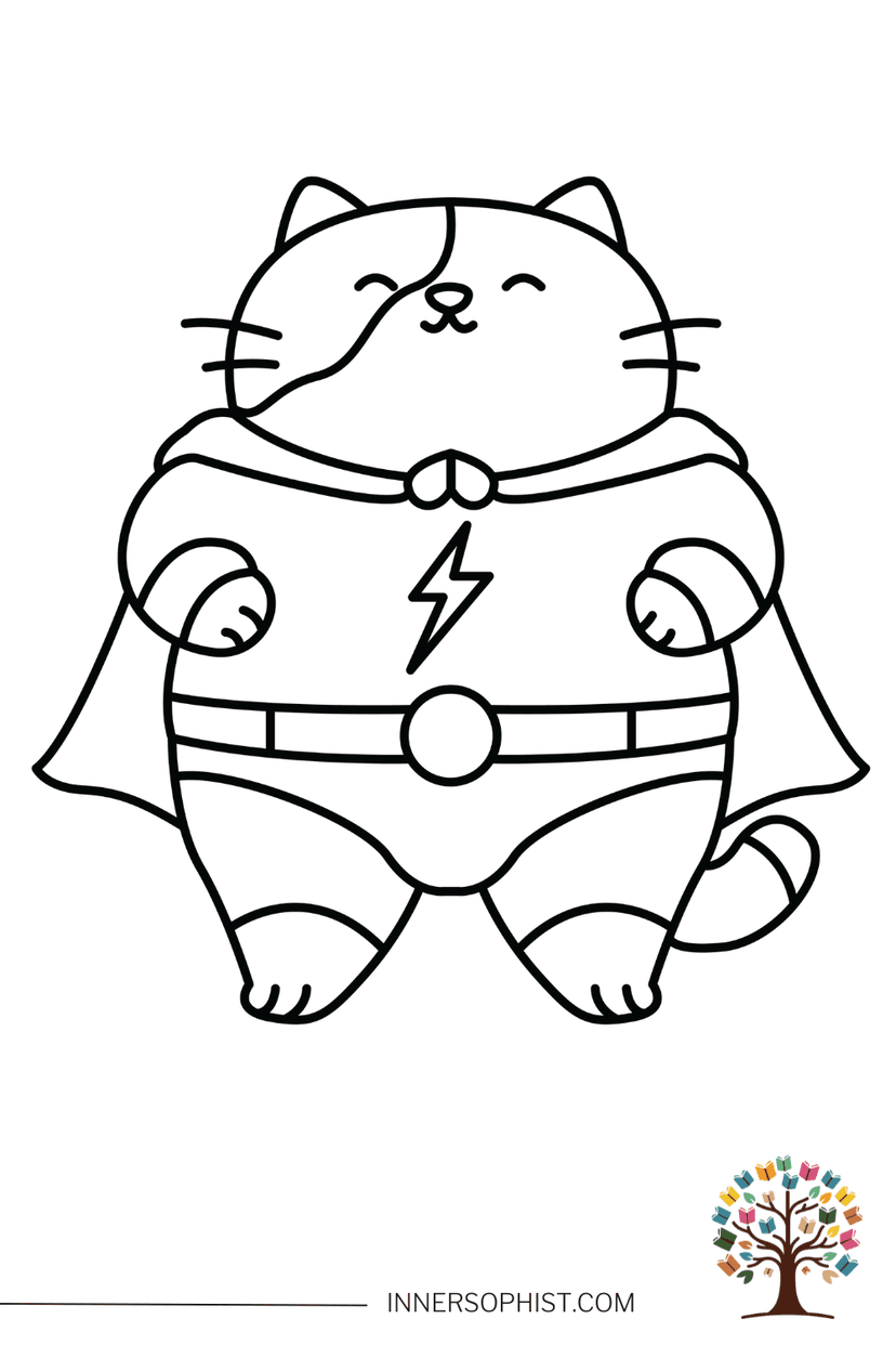 Cat Lightning Superhero Coloring Page