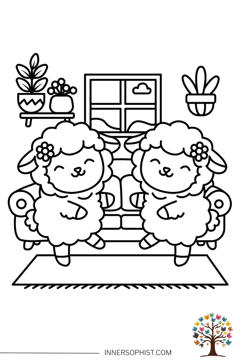 Dancing Sheep Twins Coloring Page