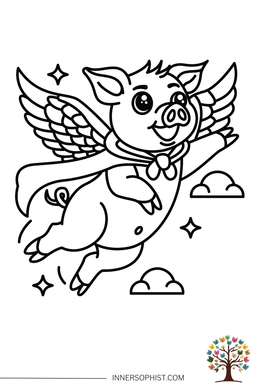 Flying Pig - Coloring Page