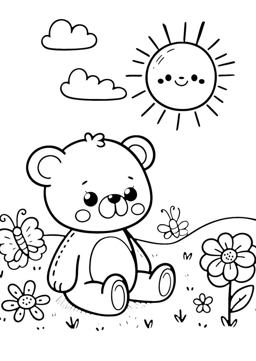 Cute Baby Bear - Coloring Page