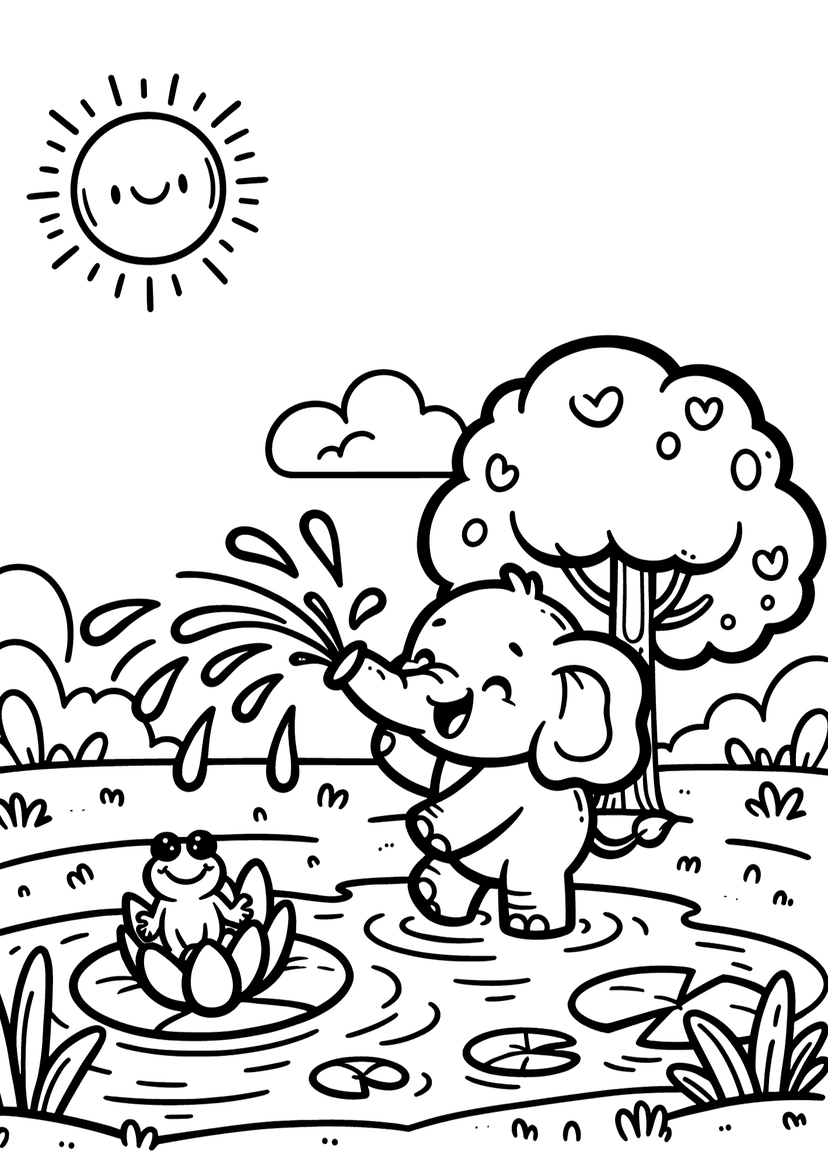 Cute Elephant - Coloring Page