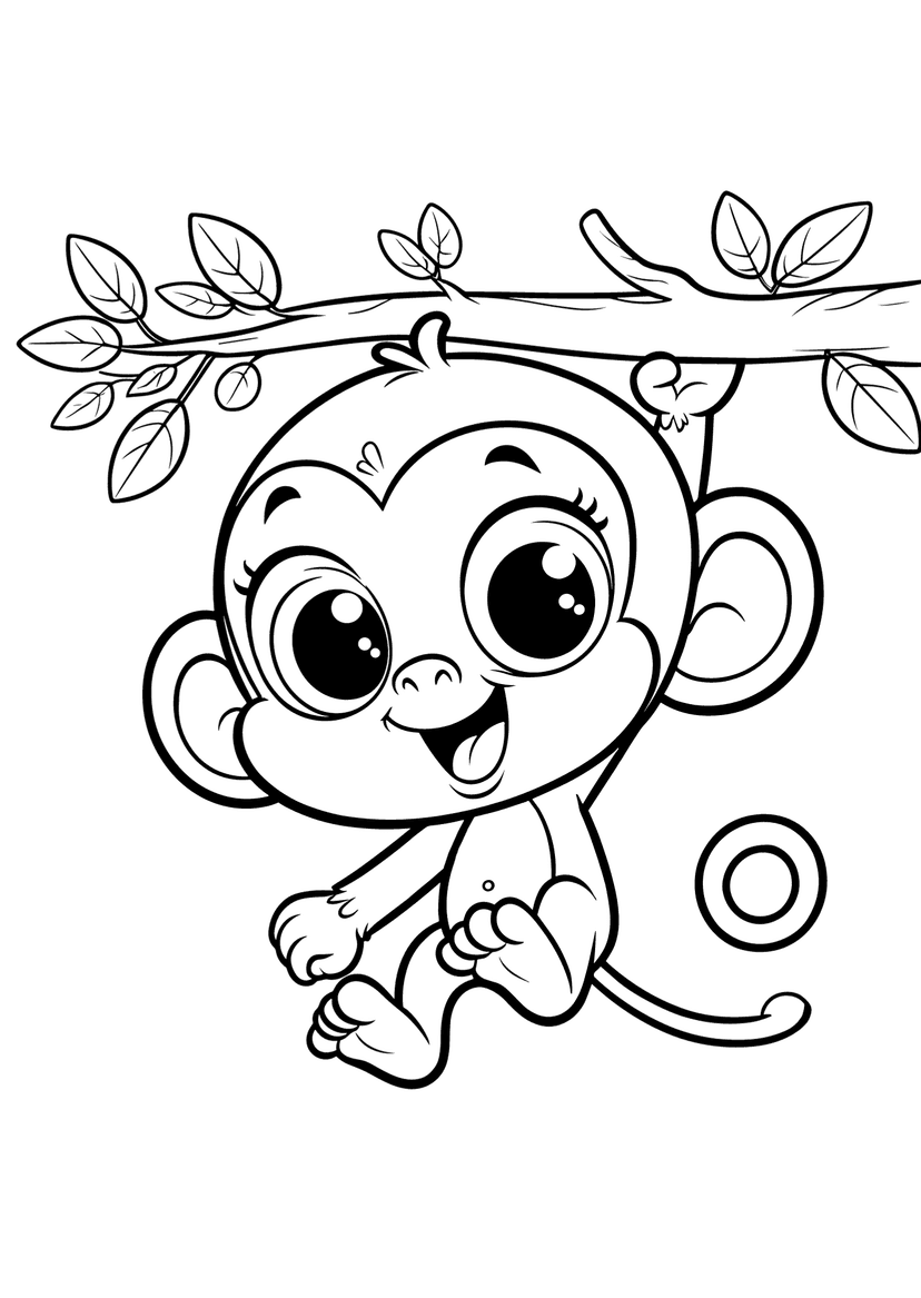 Monkey Tree - Coloring Page