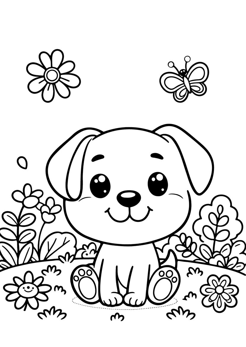 Cute Puppy - Coloring Page