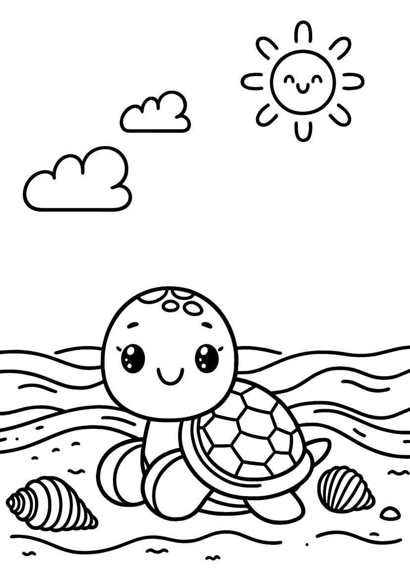 Cute Turtle - Coloring Page