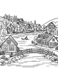 Village Scene Coloring Page 37