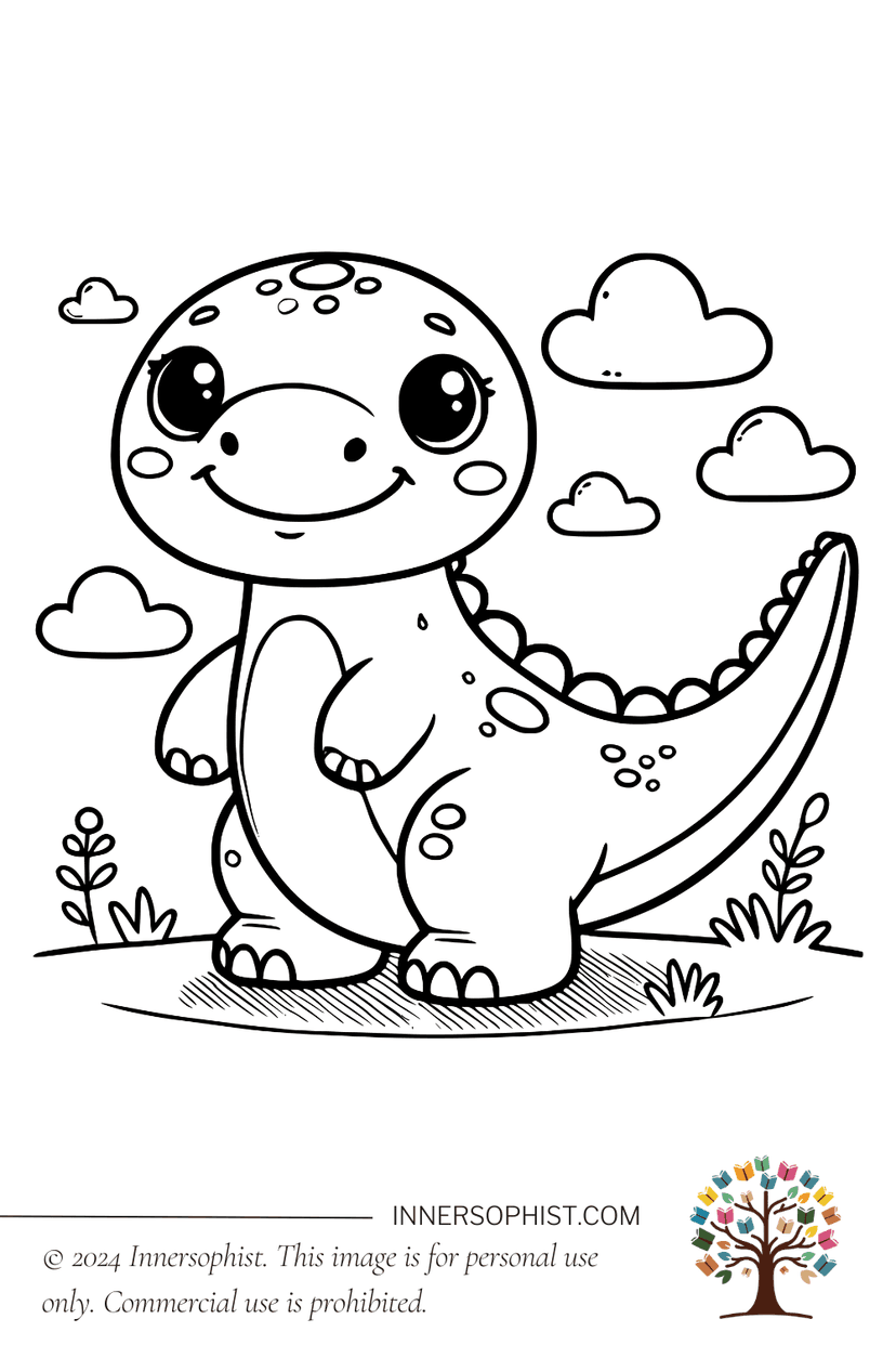 Happy Dinosaur - Coloring Page