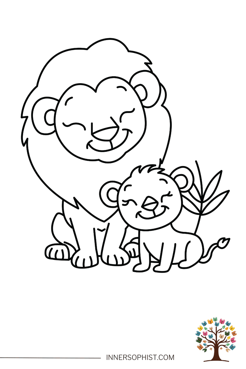 Happy Lion and Cub Coloring Page