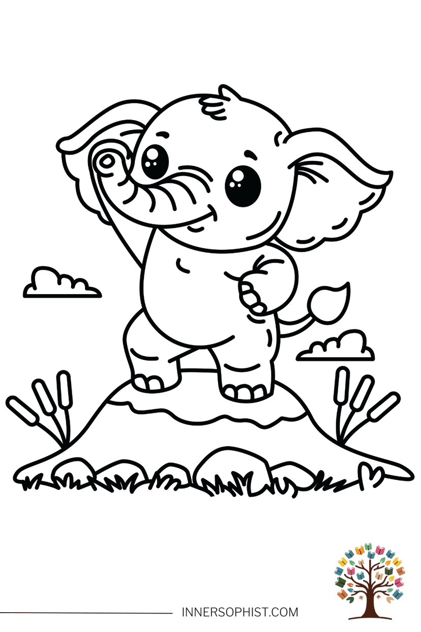 Happy Elephant - Coloring Page