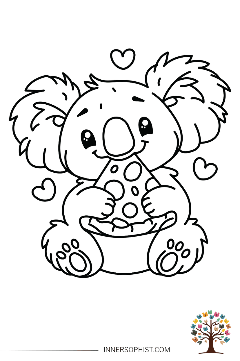 Koala with Pizza - Coloring Page