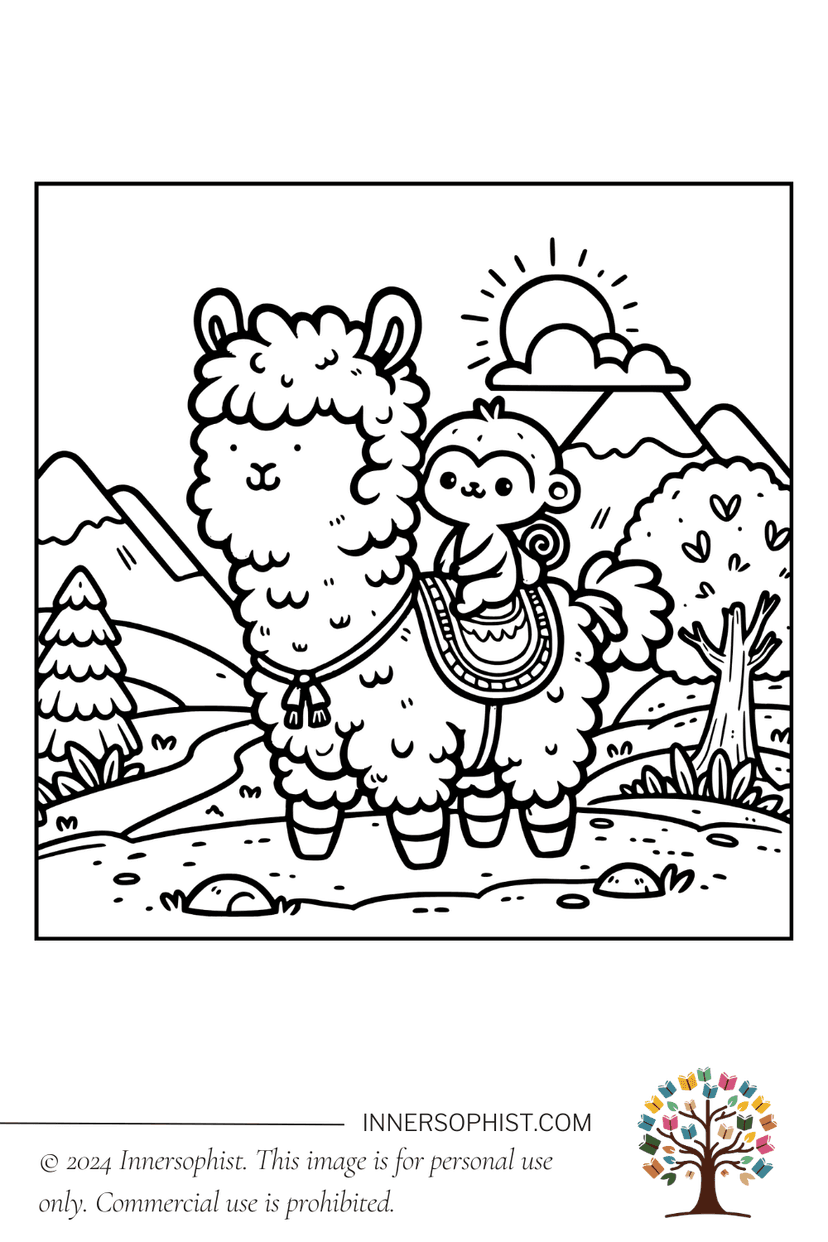 Cute Llama - Coloring Page