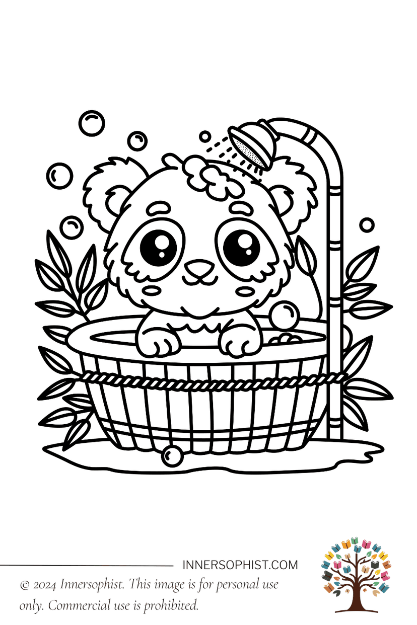 Panda Bath - Coloring Page