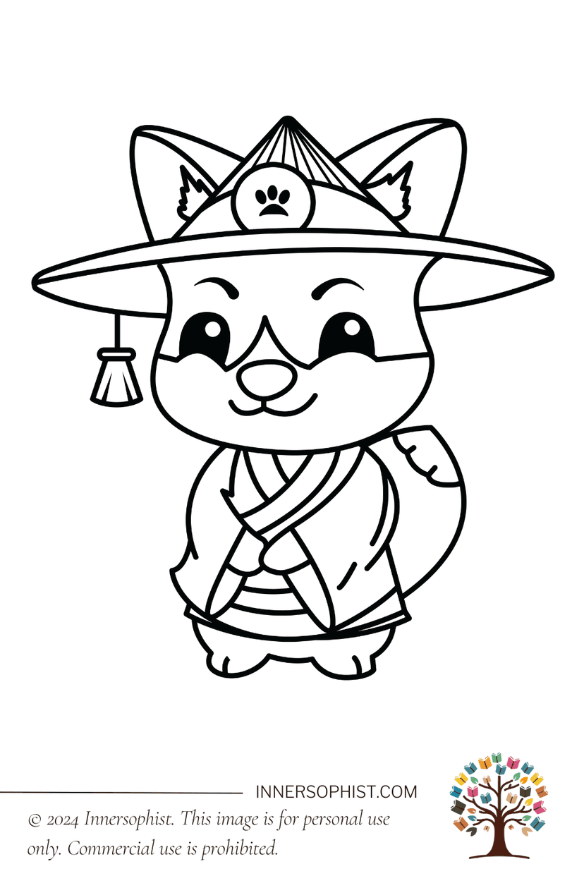 Samurai Cat - Coloring Page