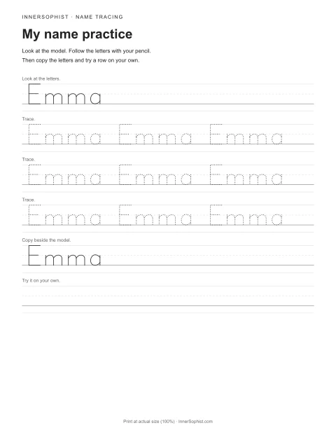 My name practice printable worksheet